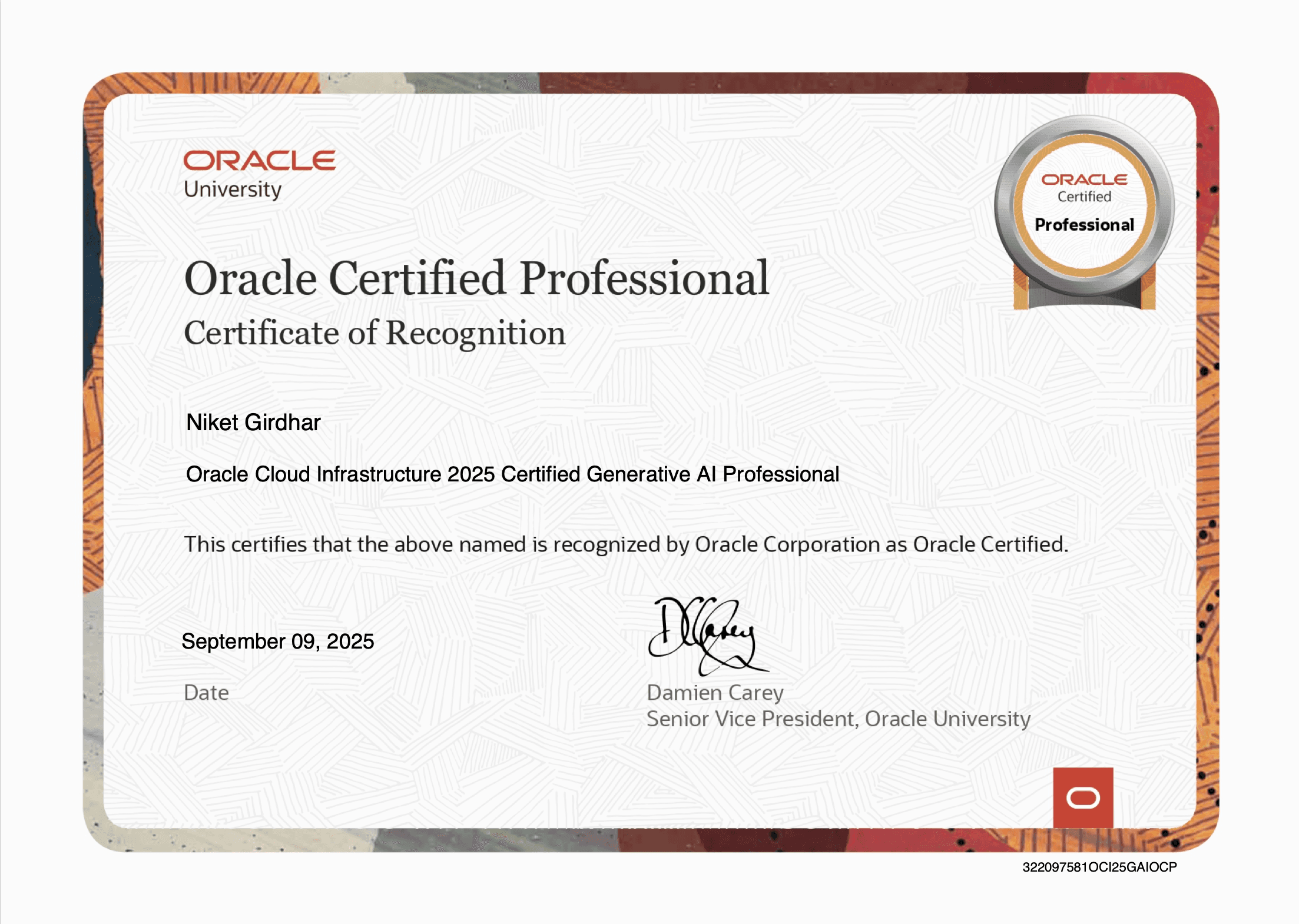 Oracle Cloud Infrastructure 2025 Generative AI Professional Certification (Exam 1Z0-1127-25)