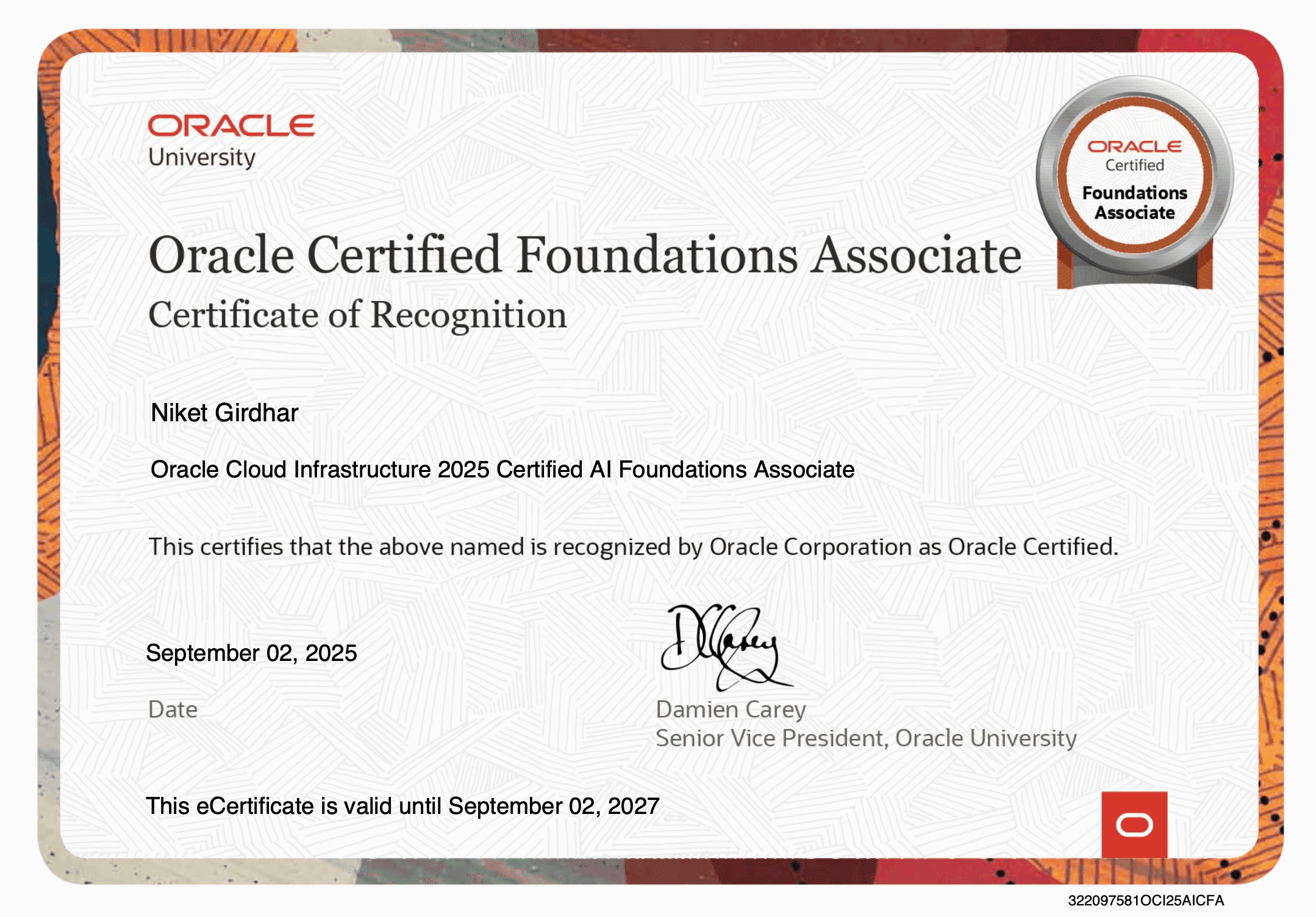 Oracle Cloud Infrastructure 2025 Certified AI Foundations Associate